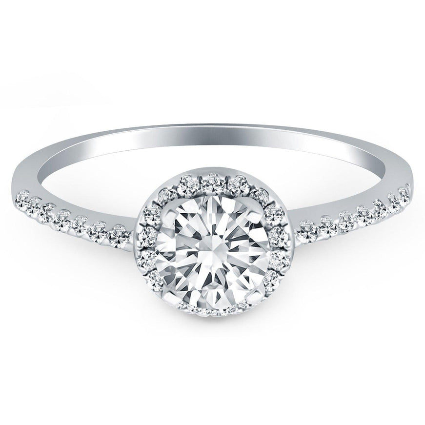 14k White Gold Diamond Halo Collar Engagement Ring - Ellie Belle