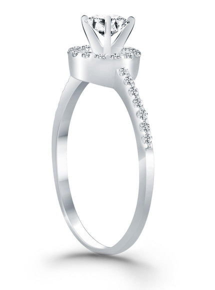 14k White Gold Diamond Halo Collar Engagement Ring - Ellie Belle