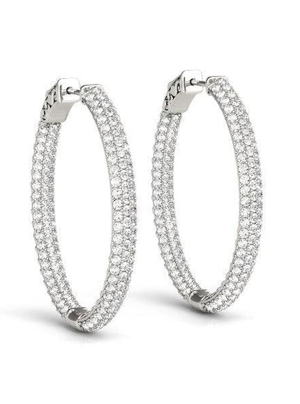 14k White Gold Diamond Hoop Double Sided Three Row Earrings (2 cttw) - Ellie Belle