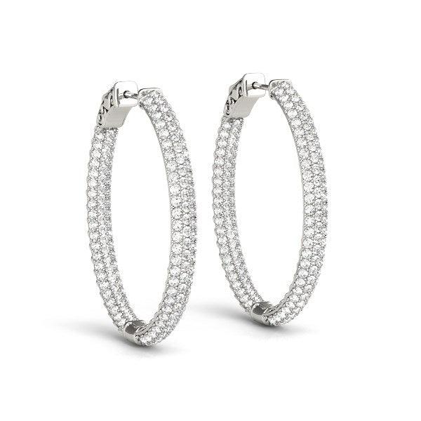 14k White Gold Diamond Hoop Double Sided Three Row Earrings (2 cttw) - Ellie Belle