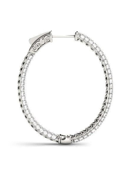 14k White Gold Diamond Hoop Double Sided Three Row Earrings (2 cttw) - Ellie Belle