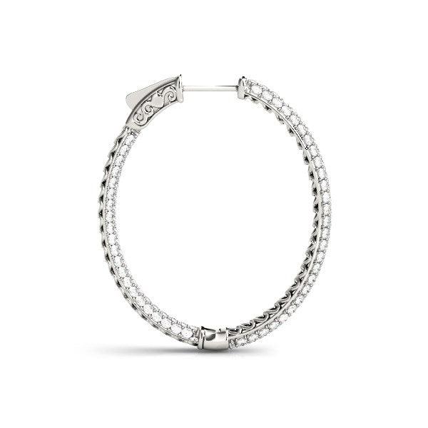 14k White Gold Diamond Hoop Double Sided Three Row Earrings (2 cttw) - Ellie Belle