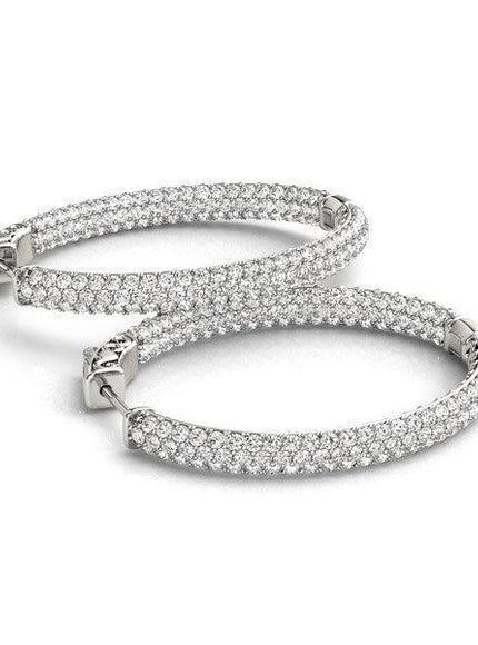 14k White Gold Diamond Hoop Double Sided Three Row Earrings (2 cttw) - Ellie Belle