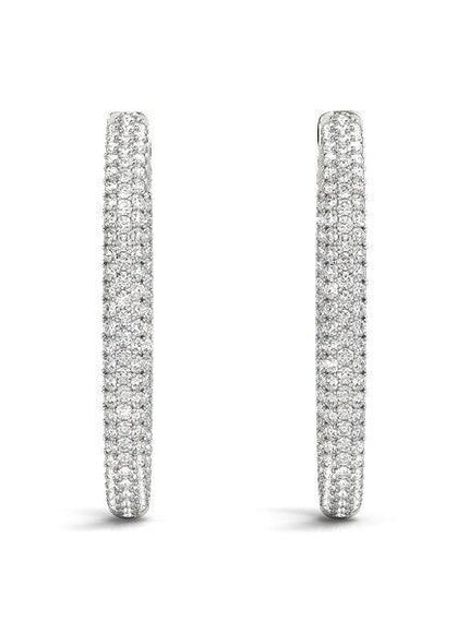 14k White Gold Diamond Hoop Double Sided Three Row Earrings (2 cttw) - Ellie Belle