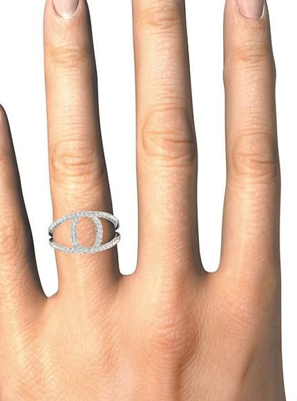 14k White Gold Diamond Loop Style Dual Band Ring (1/2 cttw) - Ellie Belle