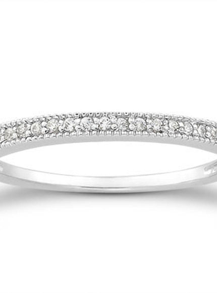 14k White Gold Diamond Micro Pave Diamond Milgrain Wedding Ring Band - Ellie Belle