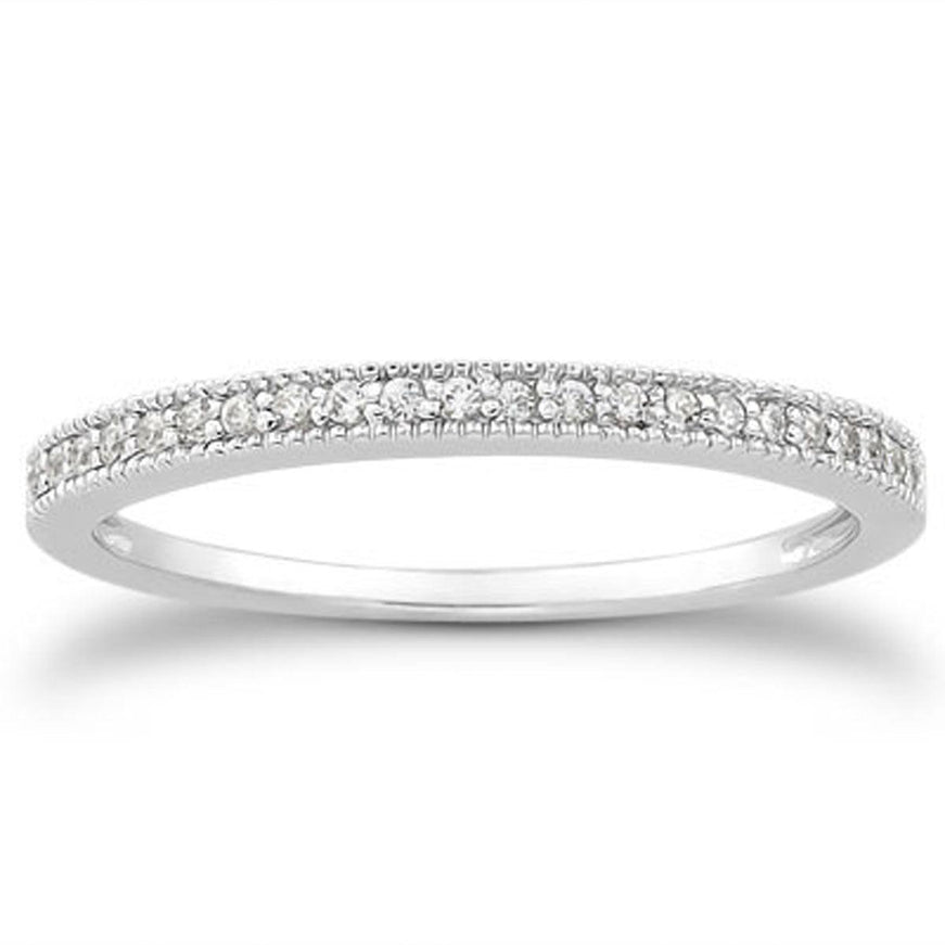 14k White Gold Diamond Micro Pave Diamond Milgrain Wedding Ring Band - Ellie Belle