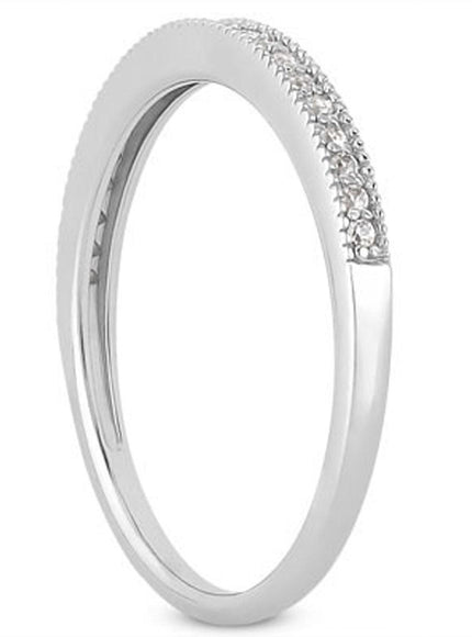 14k White Gold Diamond Micro Pave Diamond Milgrain Wedding Ring Band - Ellie Belle