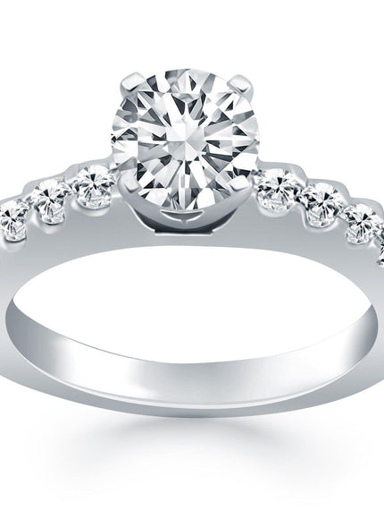 14k White Gold Diamond Micro Prong Cathedral Engagement Ring - Ellie Belle