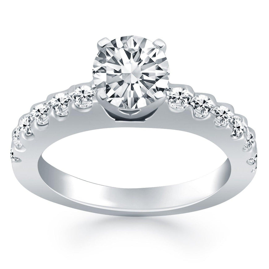 14k White Gold Diamond Micro Prong Cathedral Engagement Ring - Ellie Belle