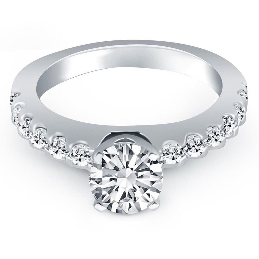 14k White Gold Diamond Micro Prong Cathedral Engagement Ring - Ellie Belle