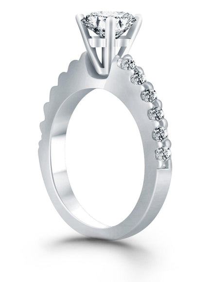 14k White Gold Diamond Micro Prong Cathedral Engagement Ring - Ellie Belle