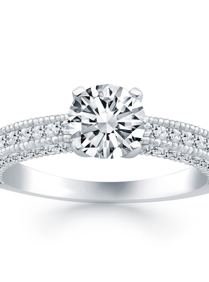 14k White Gold Diamond Micropave Milgrain Engagement Ring - Ellie Belle