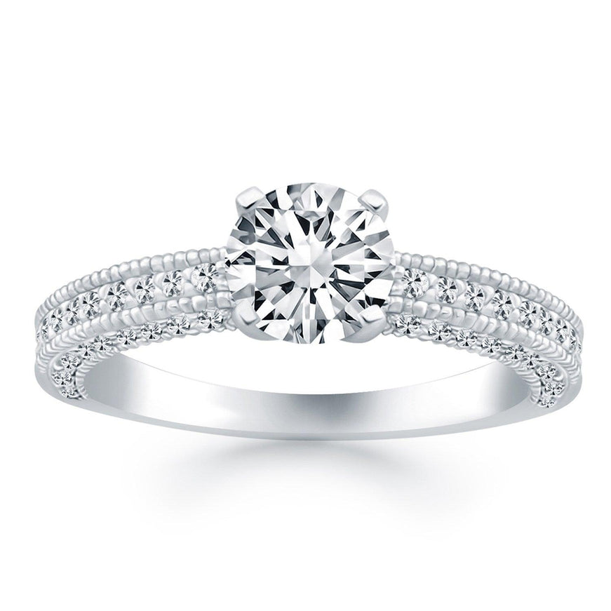 14k White Gold Diamond Micropave Milgrain Engagement Ring - Ellie Belle