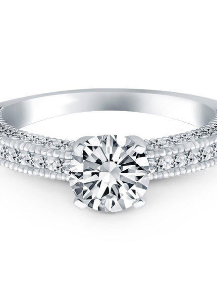 14k White Gold Diamond Micropave Milgrain Engagement Ring - Ellie Belle