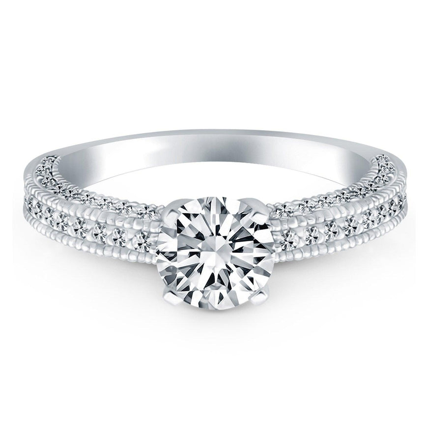 14k White Gold Diamond Micropave Milgrain Engagement Ring - Ellie Belle