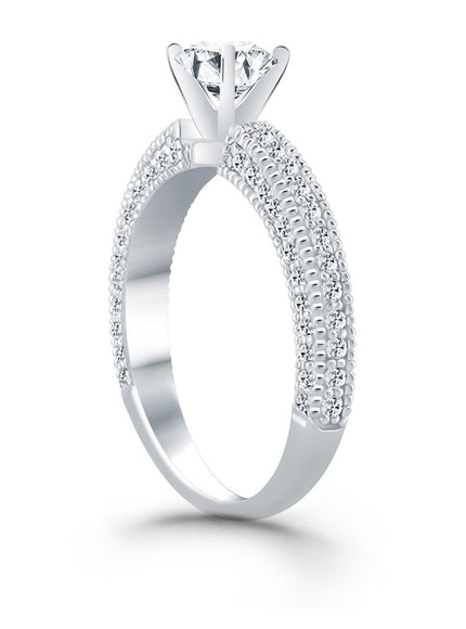 14k White Gold Diamond Micropave Milgrain Engagement Ring - Ellie Belle