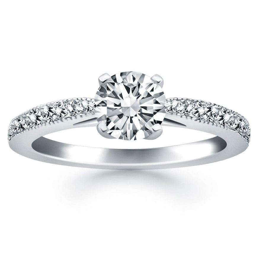 14k White Gold Diamond Pave Cathedral Engagement Ring - Ellie Belle