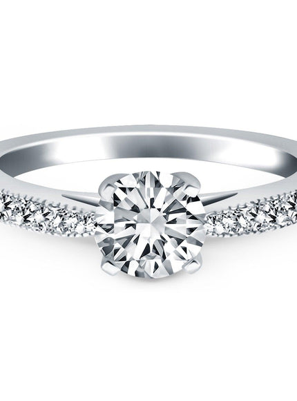 14k White Gold Diamond Pave Cathedral Engagement Ring - Ellie Belle