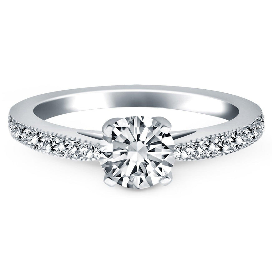 14k White Gold Diamond Pave Cathedral Engagement Ring - Ellie Belle