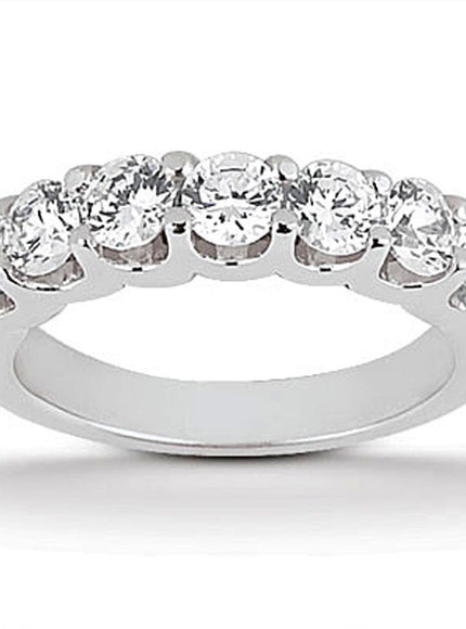 14k White Gold Diamond Scalloped Shared U Prong Setting Wedding Ring Band - Ellie Belle