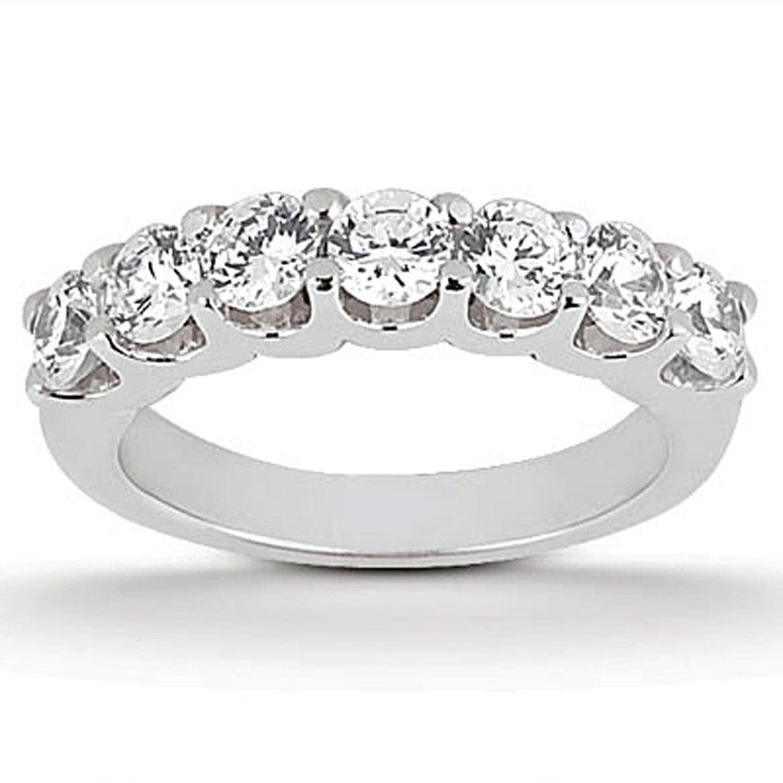 14k White Gold Diamond Scalloped Shared U Prong Setting Wedding Ring Band - Ellie Belle