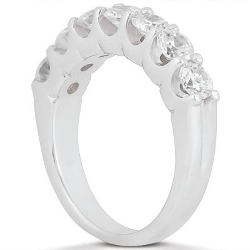 14k White Gold Diamond Scalloped Shared U Prong Setting Wedding Ring Band - Ellie Belle