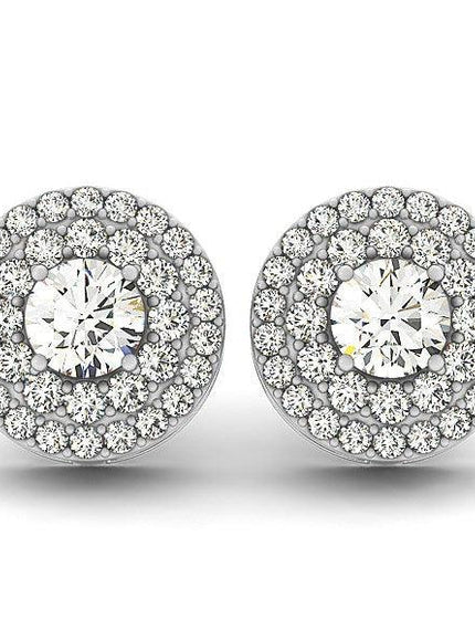 14k White Gold Double Halo Round Diamond Earrings (1 1/4 cttw) - Ellie Belle