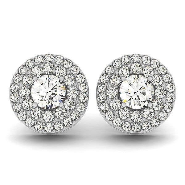 14k White Gold Double Halo Round Diamond Earrings (1 1/4 cttw) - Ellie Belle