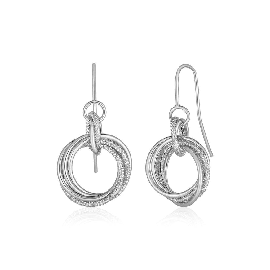 14k White Gold Earrings with Interlocking Circle Dangles - Ellie Belle