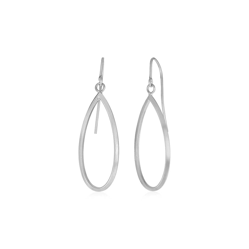 14k White Gold Earrings with Polished Open Teardrop Dangles - Ellie Belle