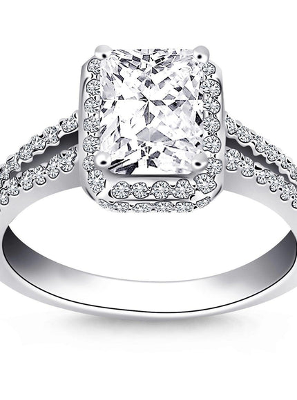 14k White Gold Emerald Cut Diamond Halo Split Shank Engagement Ring Mounting - Ellie Belle