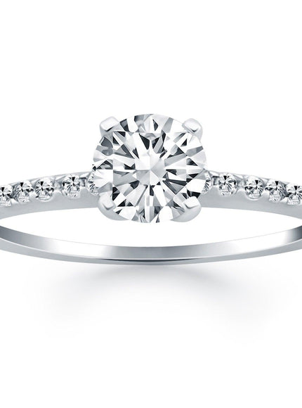 14k White Gold Engagement Ring with Diamond Band Design - Ellie Belle