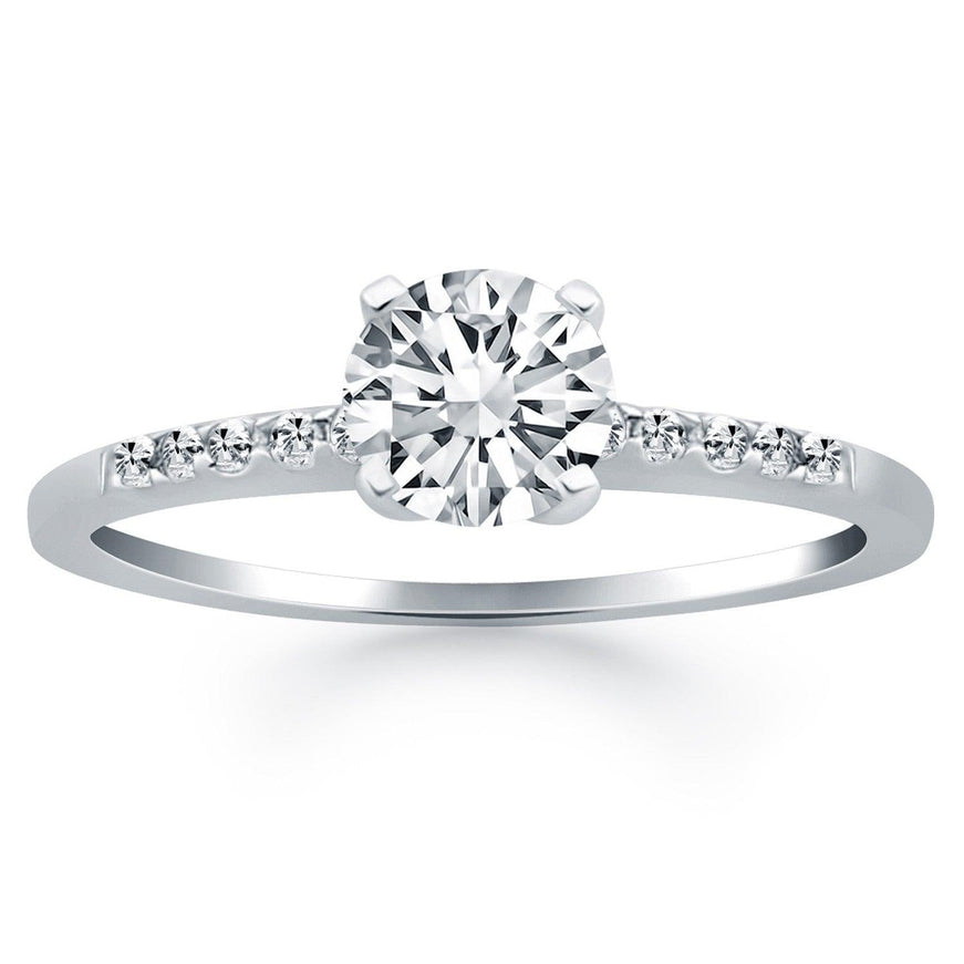 14k White Gold Engagement Ring with Diamond Band Design - Ellie Belle