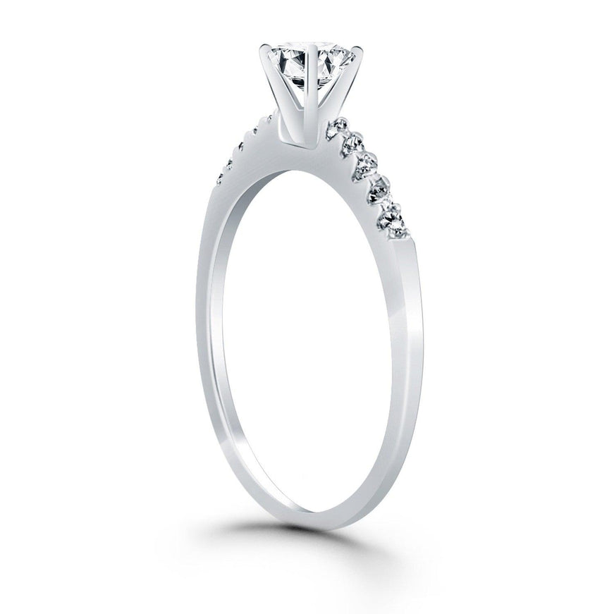 14k White Gold Engagement Ring with Diamond Band Design - Ellie Belle