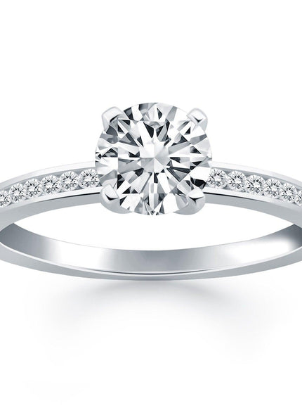 14k White Gold Engagement Ring with Diamond Channel Set Band - Ellie Belle