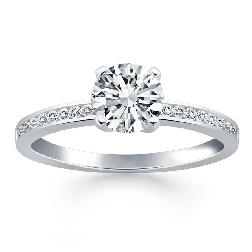 14k White Gold Engagement Ring with Diamond Channel Set Band - Ellie Belle