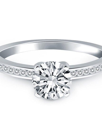 14k White Gold Engagement Ring with Diamond Channel Set Band - Ellie Belle