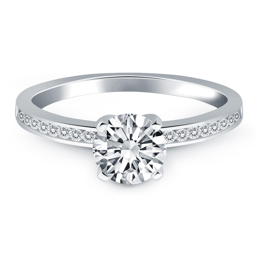 14k White Gold Engagement Ring with Diamond Channel Set Band - Ellie Belle