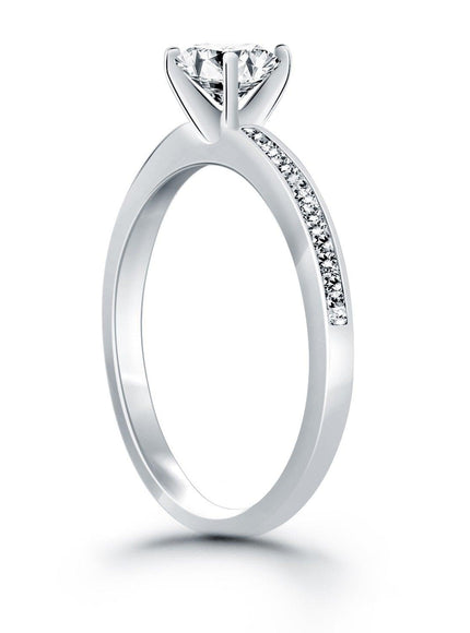 14k White Gold Engagement Ring with Diamond Channel Set Band - Ellie Belle