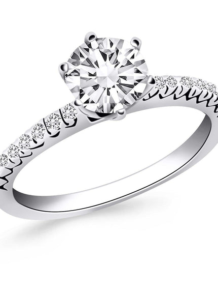 14k White Gold Engagement Ring with Fishtail Diamond Accents - Ellie Belle