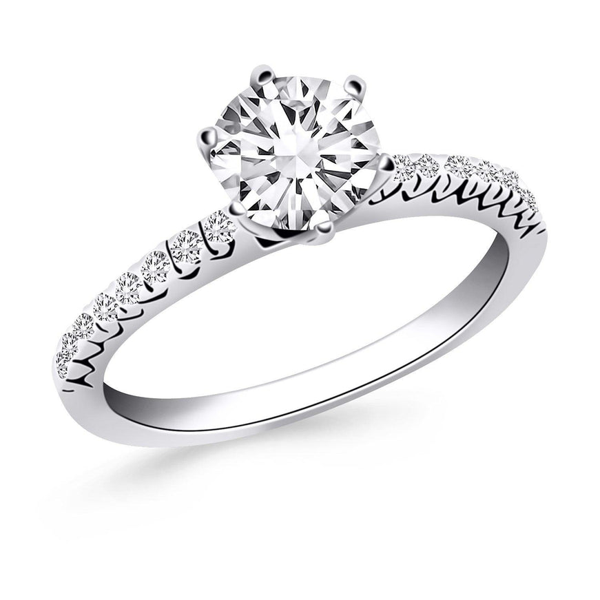 14k White Gold Engagement Ring with Fishtail Diamond Accents - Ellie Belle