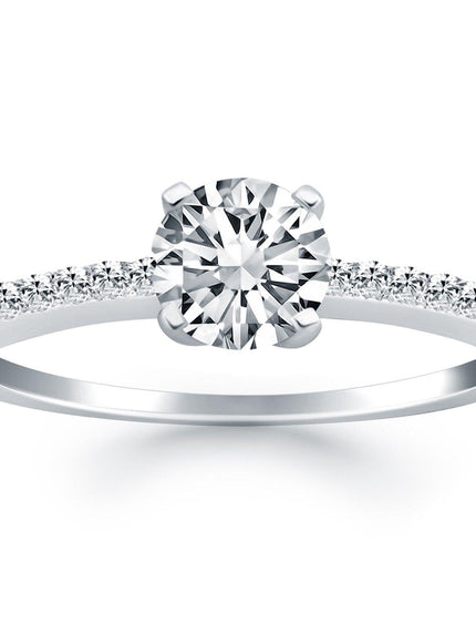 14k White Gold Engagement Ring with Pave Diamond Band - Ellie Belle