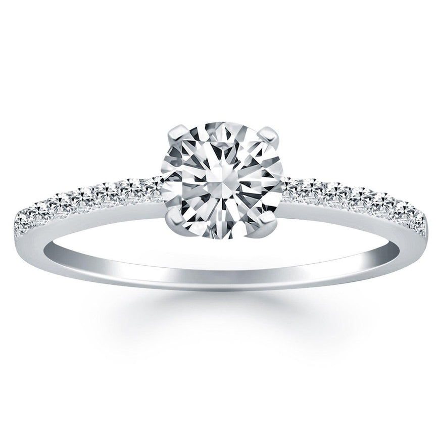 14k White Gold Engagement Ring with Pave Diamond Band - Ellie Belle