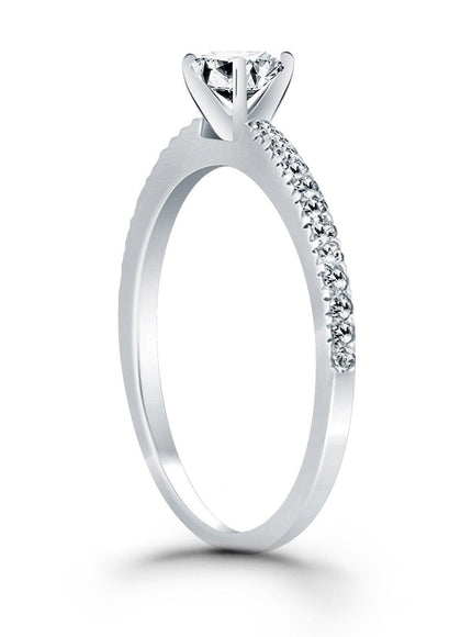 14k White Gold Engagement Ring with Pave Diamond Band - Ellie Belle