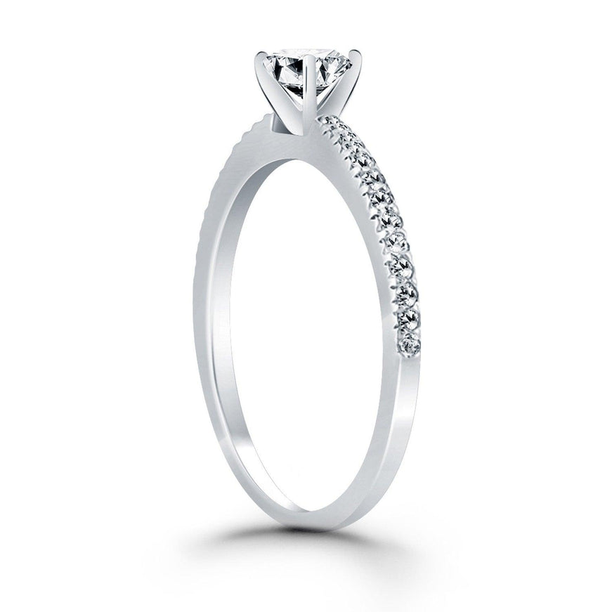 14k White Gold Engagement Ring with Pave Diamond Band - Ellie Belle