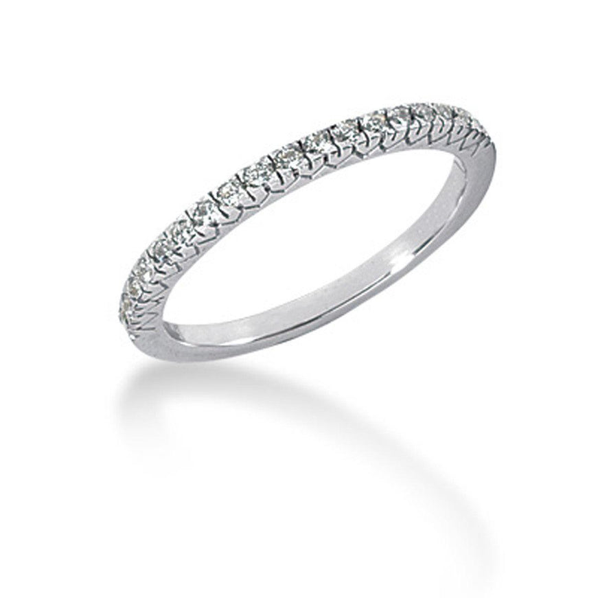 14k White Gold Engraved Fishtail V Pave Diamond Wedding Ring Band - Ellie Belle