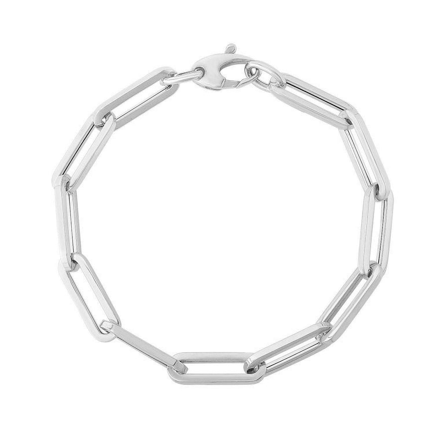 14K White Gold Extra Wide Paperclip Chain Bracelet - Ellie Belle