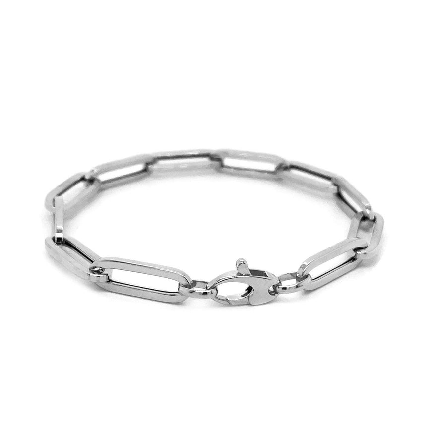 14K White Gold Extra Wide Paperclip Chain Bracelet - Ellie Belle