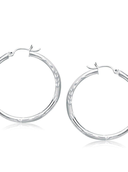 14k White Gold Fancy Diamond Cut Hoop Earrings (35mm Diameter) - Ellie Belle